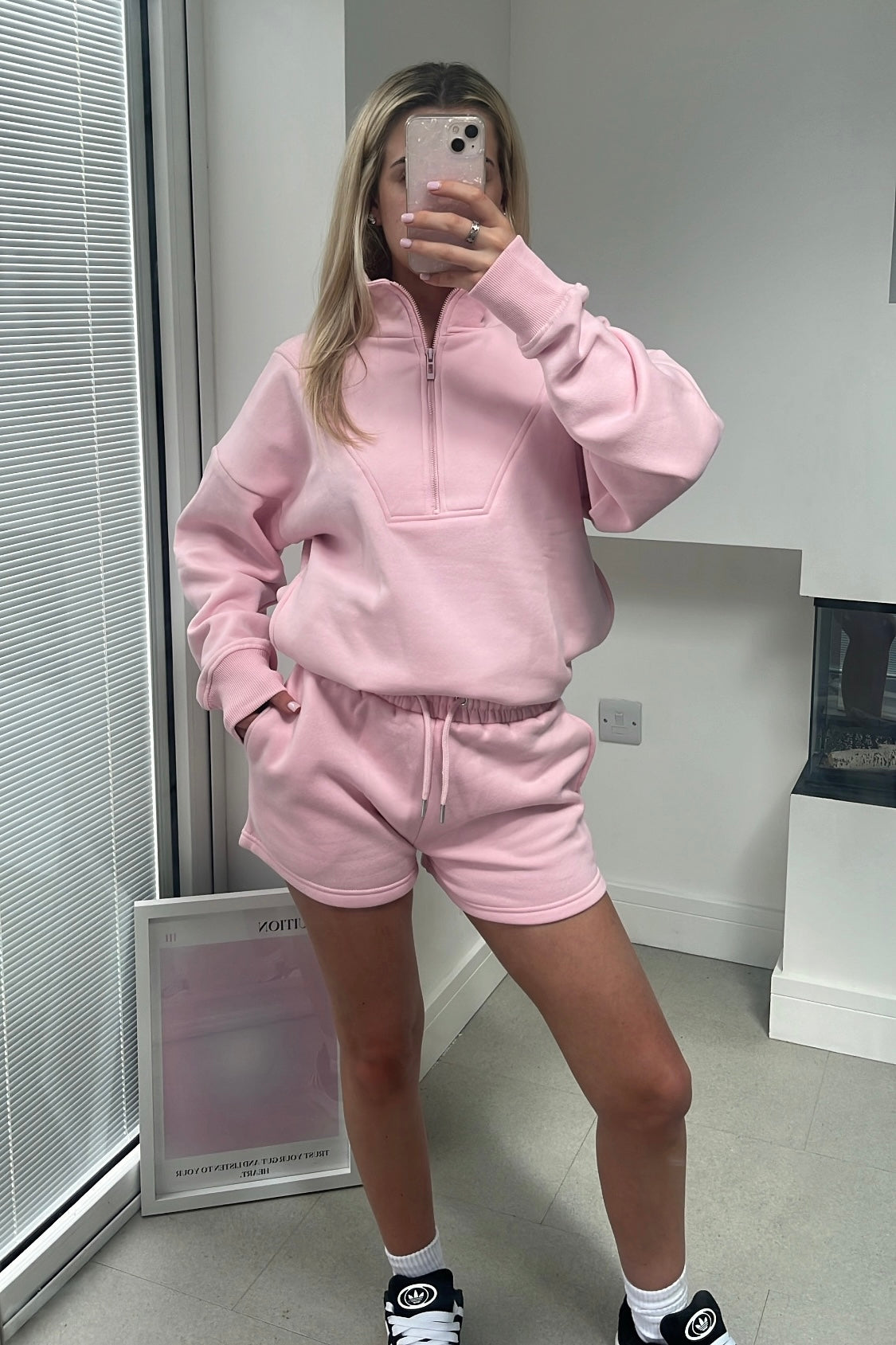 Baby Pink Zip Shorts Tracksuit Lounge Babes Boutique