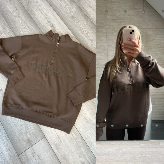 Brown 1/4 zip sweatshirt